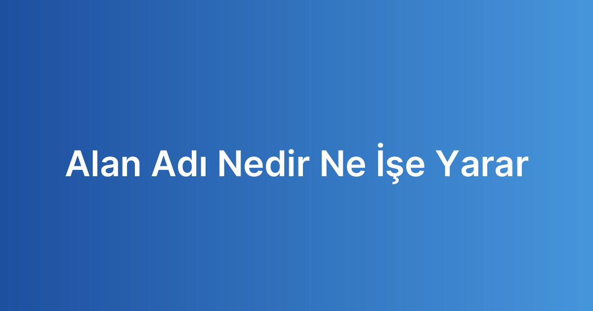 Alan Adı Nedir Ne İşe Yarar