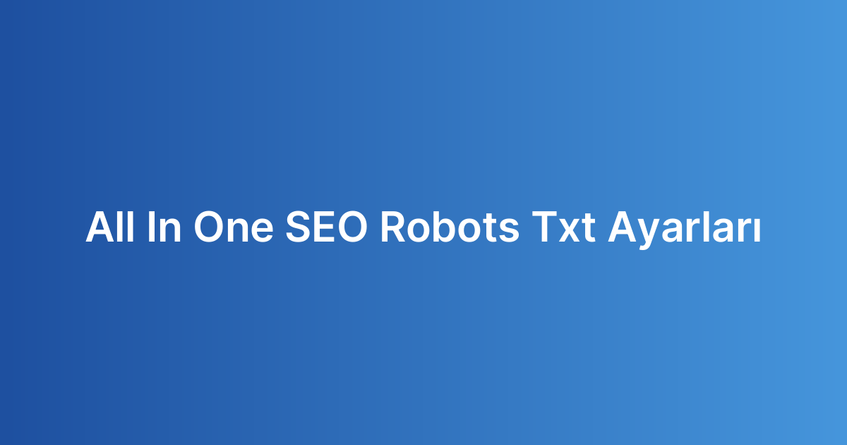 All In One SEO Robots Txt Ayarları