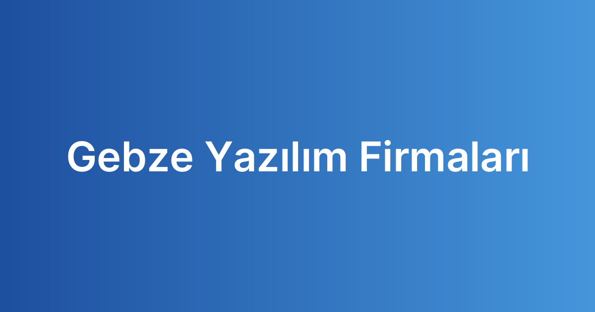 Gebze Yazılım Firmaları
