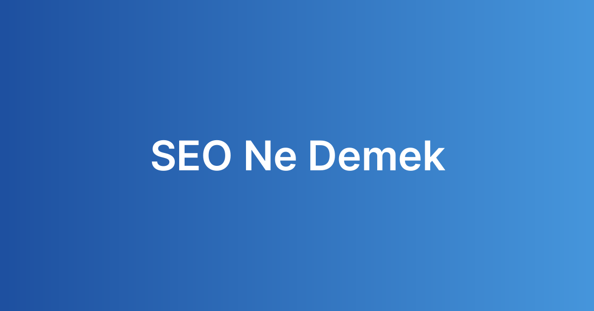 SEO Ne Demek