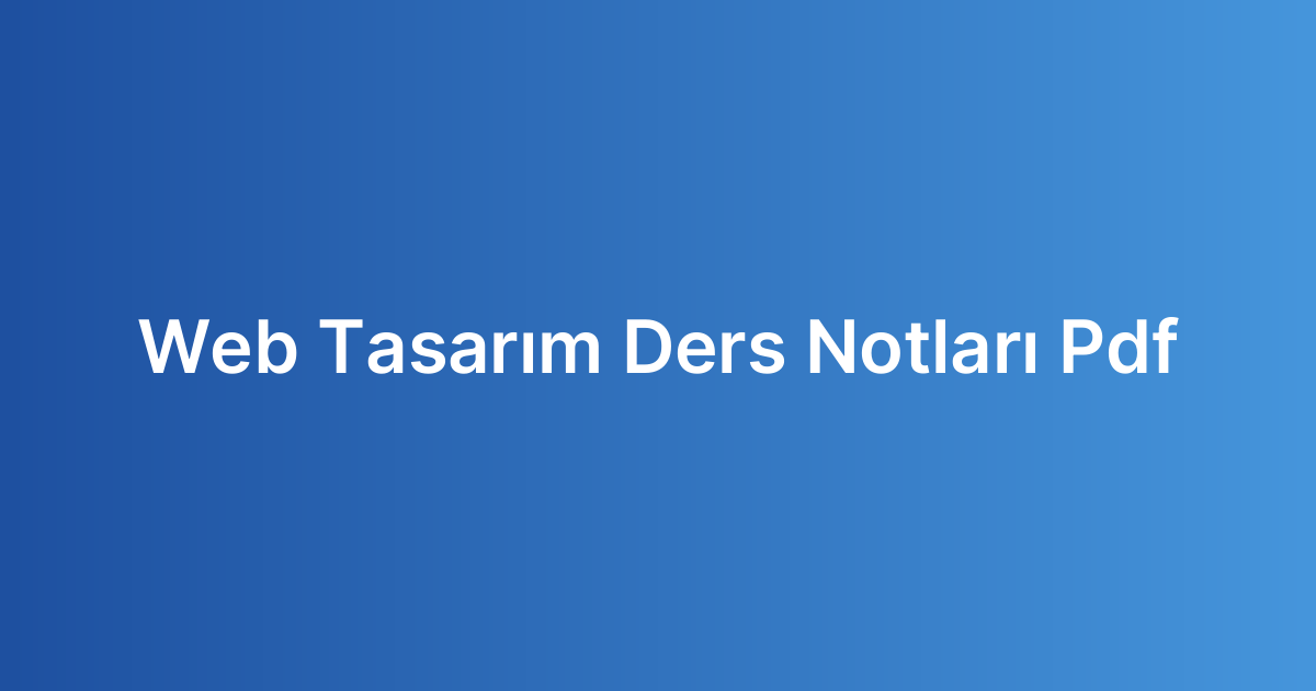 Web Tasarım Ders Notları Pdf